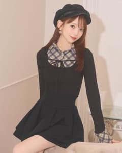 ミシェルマカロン ✦ チェックシャツレイヤード風ニットトップス