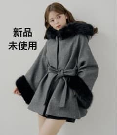 Chico ポンチョ ビジュー付きファー襟ケープコート レディース 新品