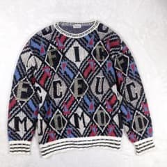 希少】FICCE フィッチェ ヴィンテージ 総柄ニット ヨシユキコニシ ロゴ