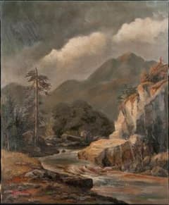 肉質油絵横F12晩秋民家竹内敏彦額装仕上げ品