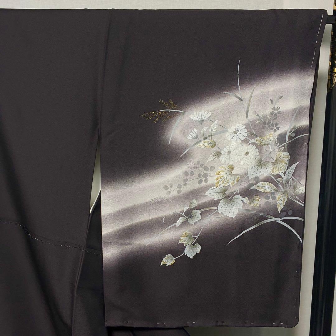 D317 訪問着 花 蔦 流水 金彩 正絹 着物 袷 しつけ糸付き未使用極美品