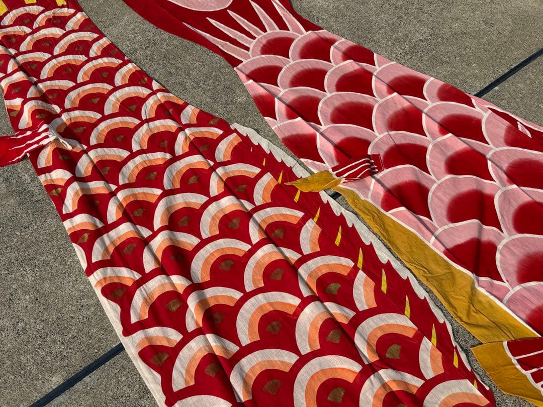 古布 木綿 鯉のぼり 赤 2点 4m 2.7m こいのぼりリメイク素材