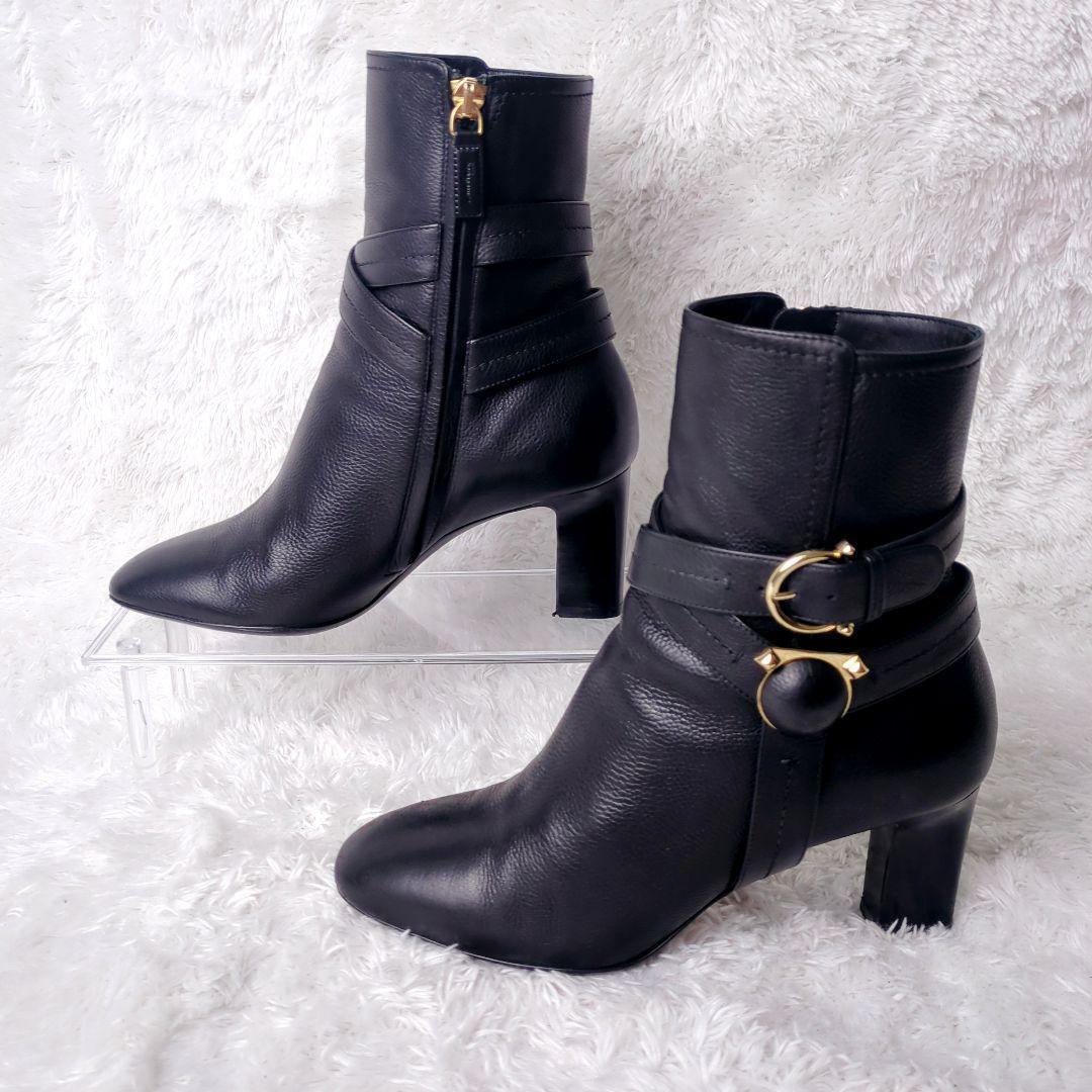 美品 フェラガモ ガンチーニ レザー ショートブーツ サイドファスナー