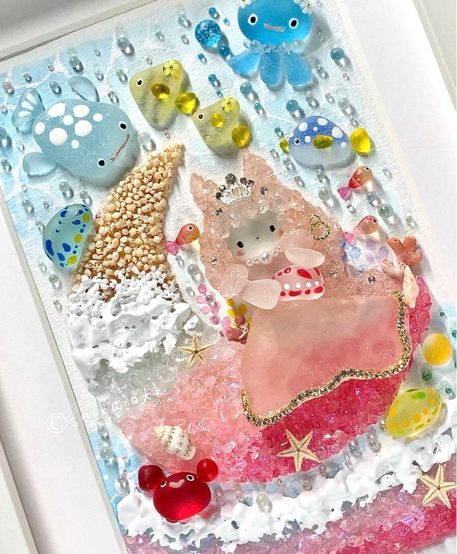 海のお月様 ウミウシのプリンセス インテリア シーグラスアート アクアリウム シーグラスアート フルムーン 満月 シーグラス インテリア雑貨 ガラス