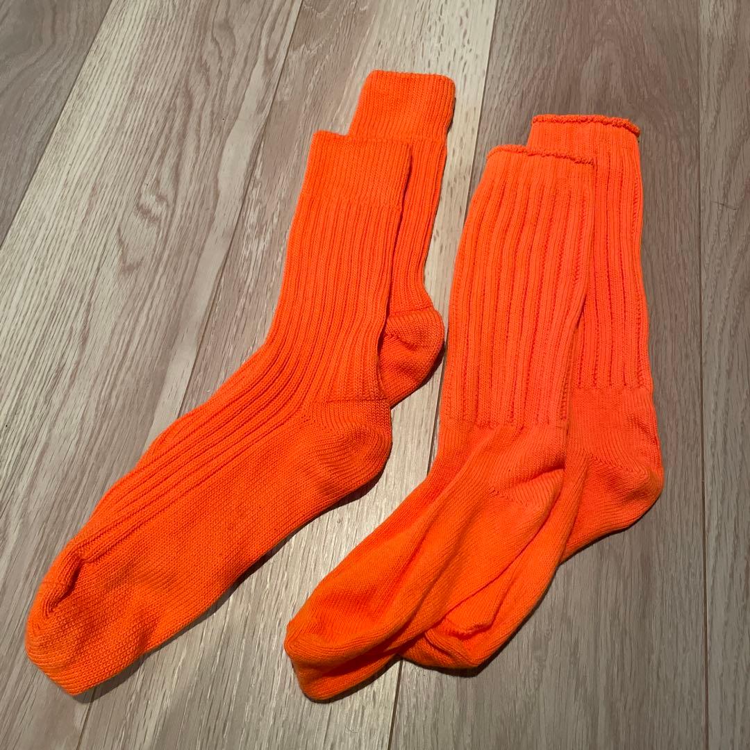 オレンジ リブ編み ルーズ ソックス 蛍光 2足セット - メルカリ