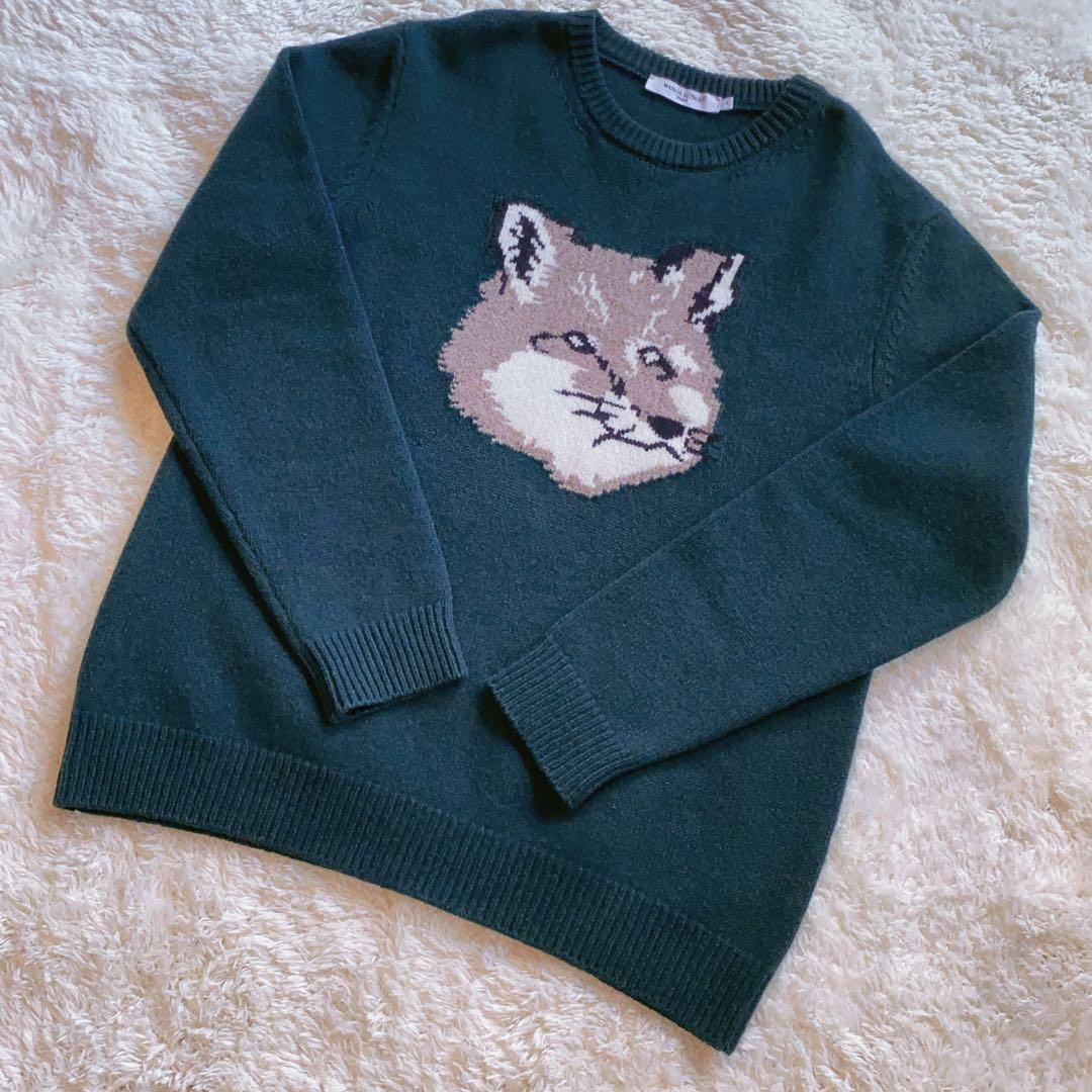 美品 希少完売グリーン メゾンキツネ BIG FOXニットセーター L/メンズ
