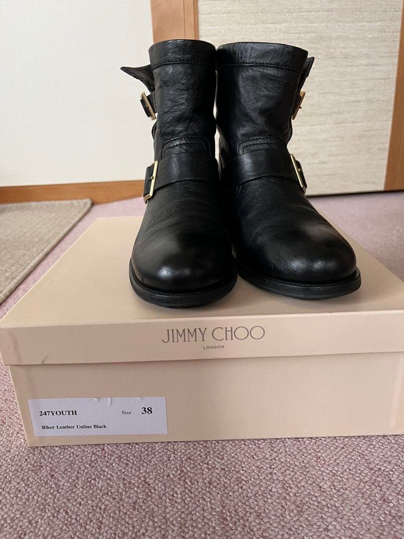 最終値下げJIMMY CHOO ブラックレザーバイカーブーツ 38 Biker Mid | Black Biker Leather Ankle Boot | JIMMY CHOO