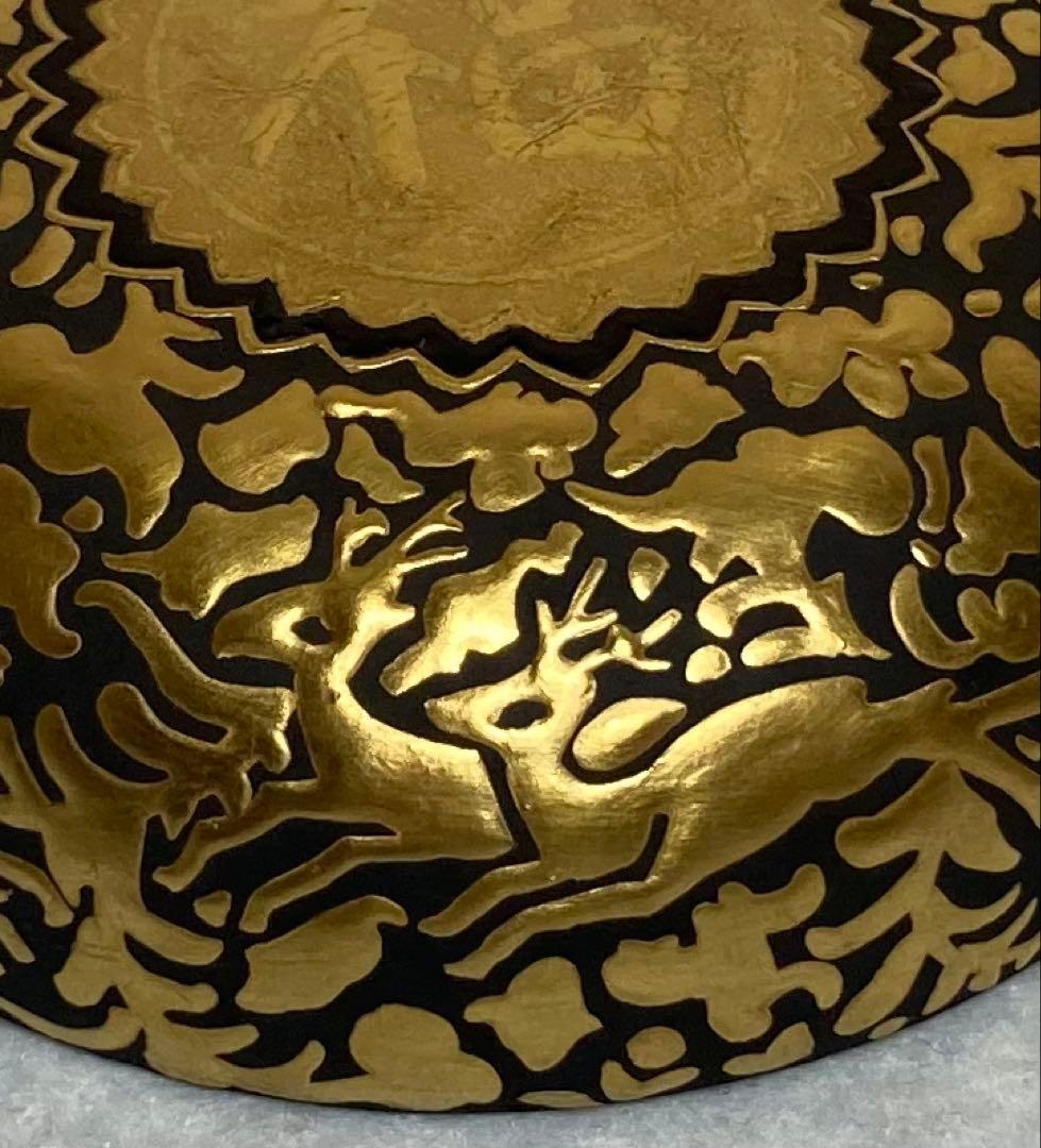 B403h「正倉院 香合」仲田錦玉作 共布共箱 錦芳書 福寿 盛金彩 九谷焼