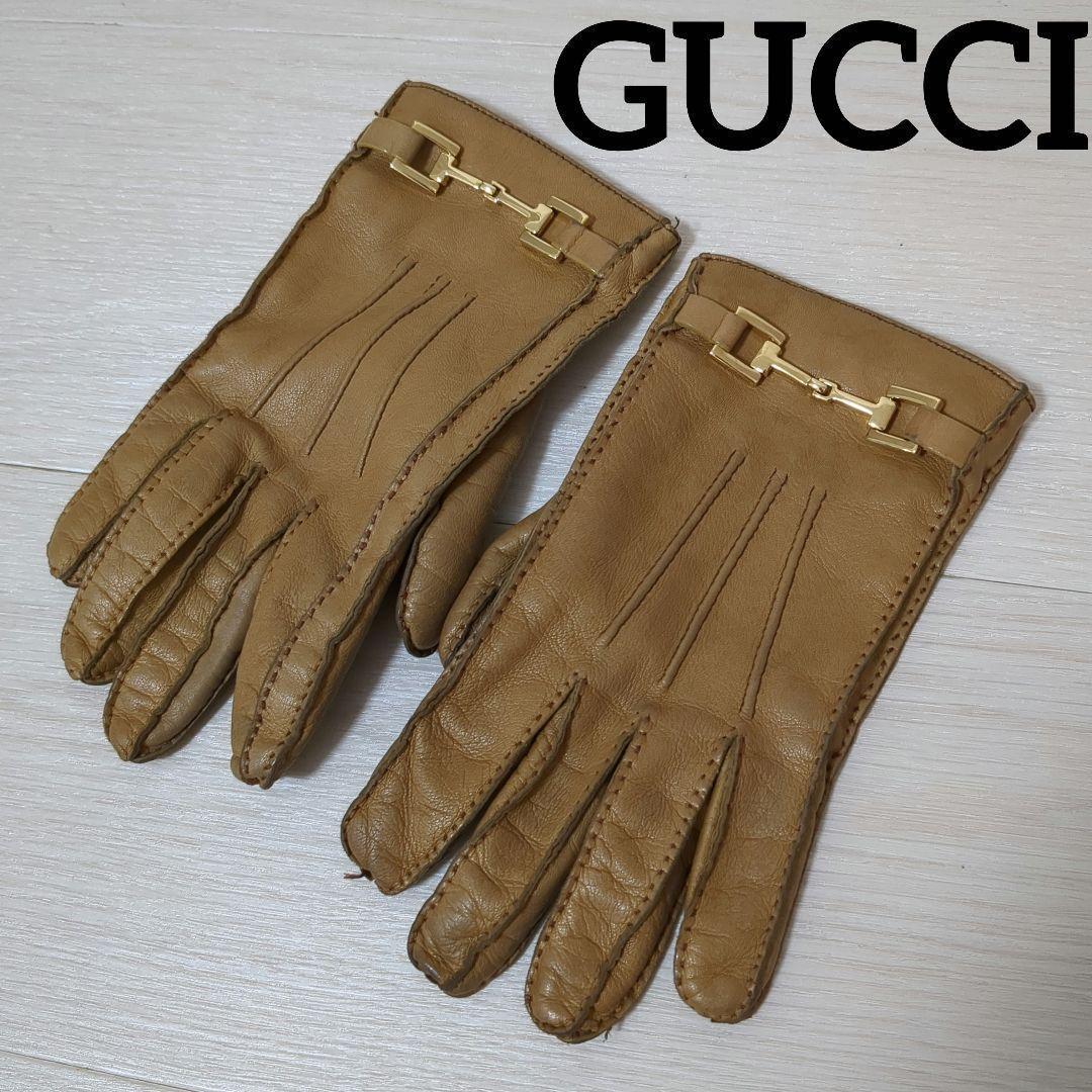 GUCCI グッチ 本革 ホースビット レザーグローブ ブラウン 7 1/2