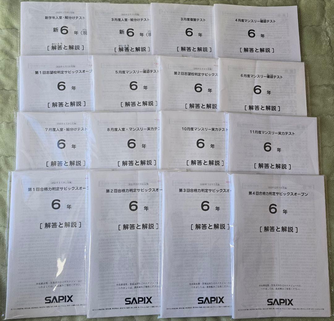 最新/原本/成績データ付】SAPIX 6年生 組分け確認復習マンスリー 16回