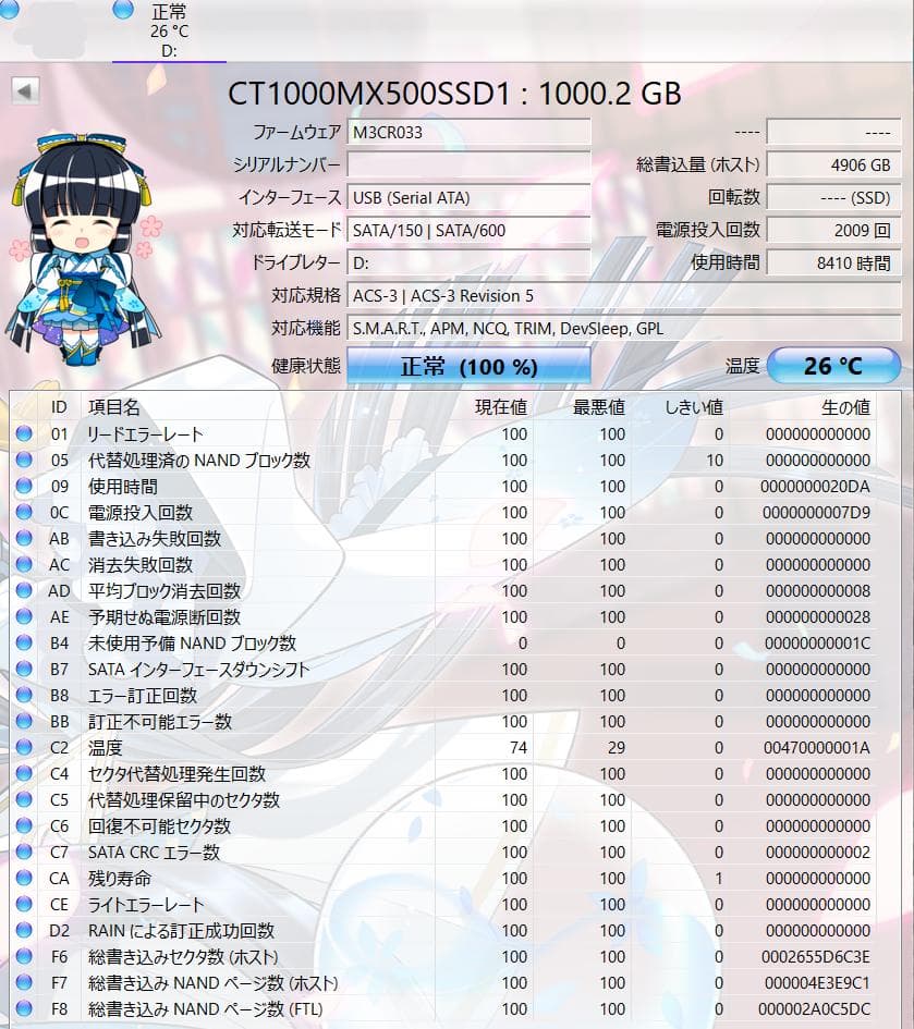 CRUCIAL MX500 SSD 1TB 2.5inch 7mm厚