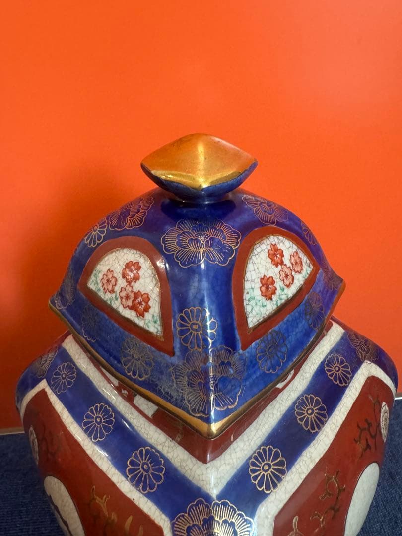 1862 薩摩焼 花鳥図 沈香壺 飾壺 高38cm 時代物