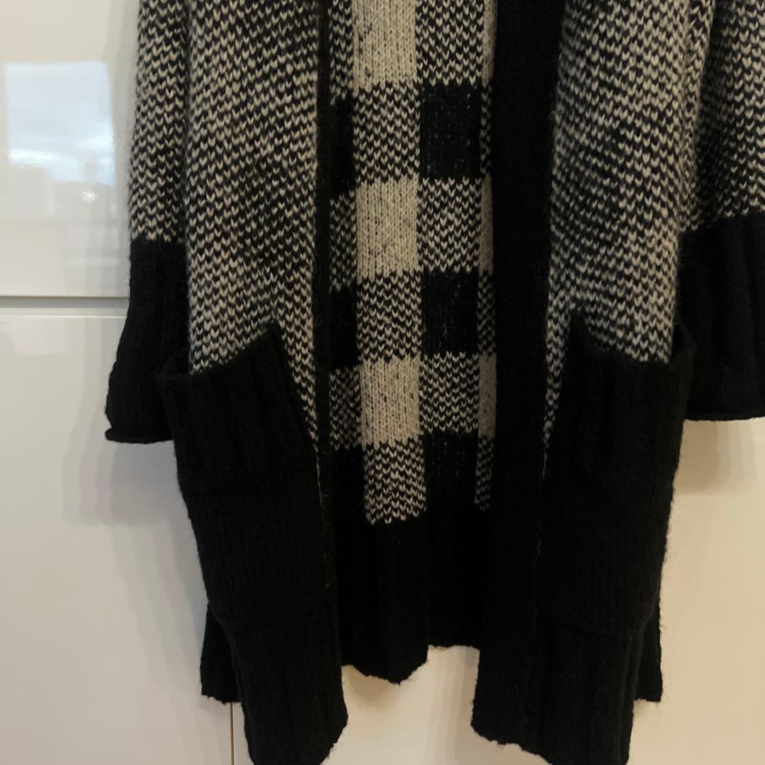 GroudY ロングニットカーディガン 黒とグレー チェック柄 - メルカリ