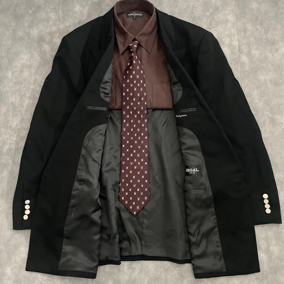 極上 漆黒ウール ダブブレストスーツ × BVLGARIネクタイ 3L XXL