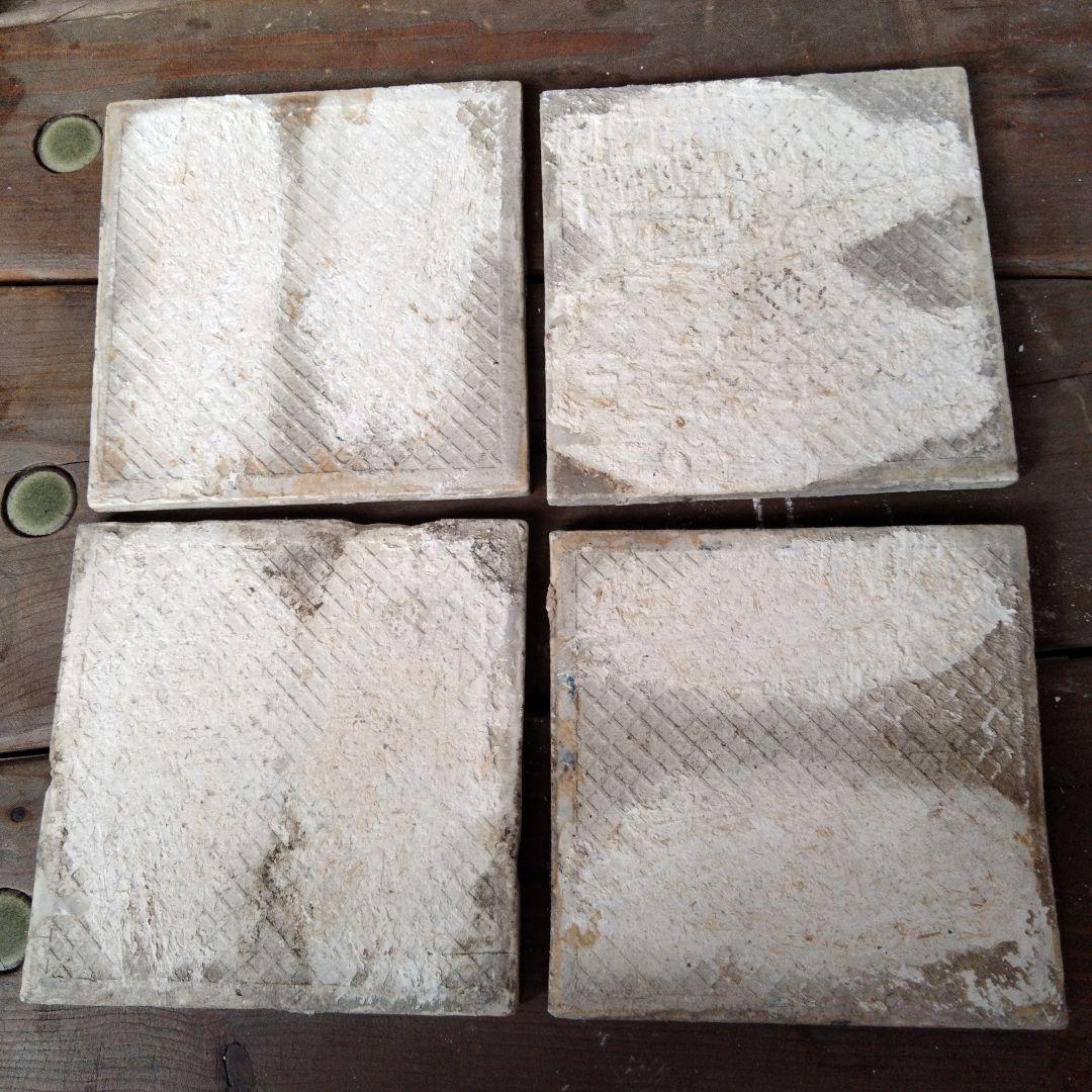 大正昭和時代 青白花柄アンティークタイル 4枚セット - その他