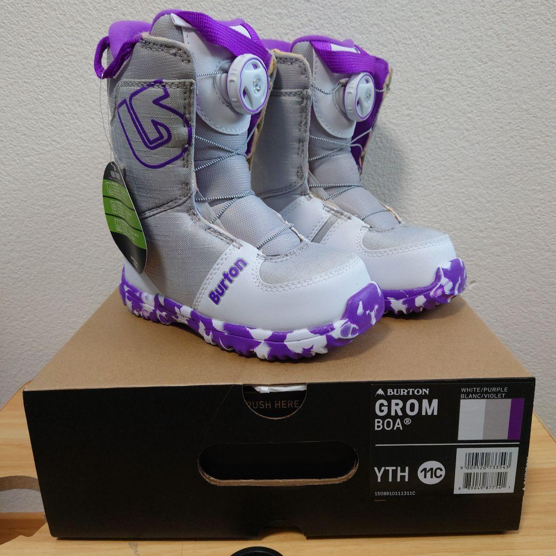 BURTON GROM BOA YTH 11C ホワイト/パープル 17.5 BURTON KIDS GROM FLAT TOP SNOWBOARD PURPLE/TEAL 2026 - ONE Boardshop
