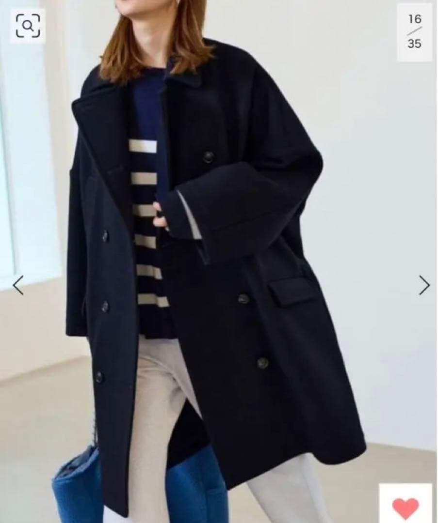 FRAMeWORKフレームワーク ロングPコート38 ネイビー タグ・ボタン付き