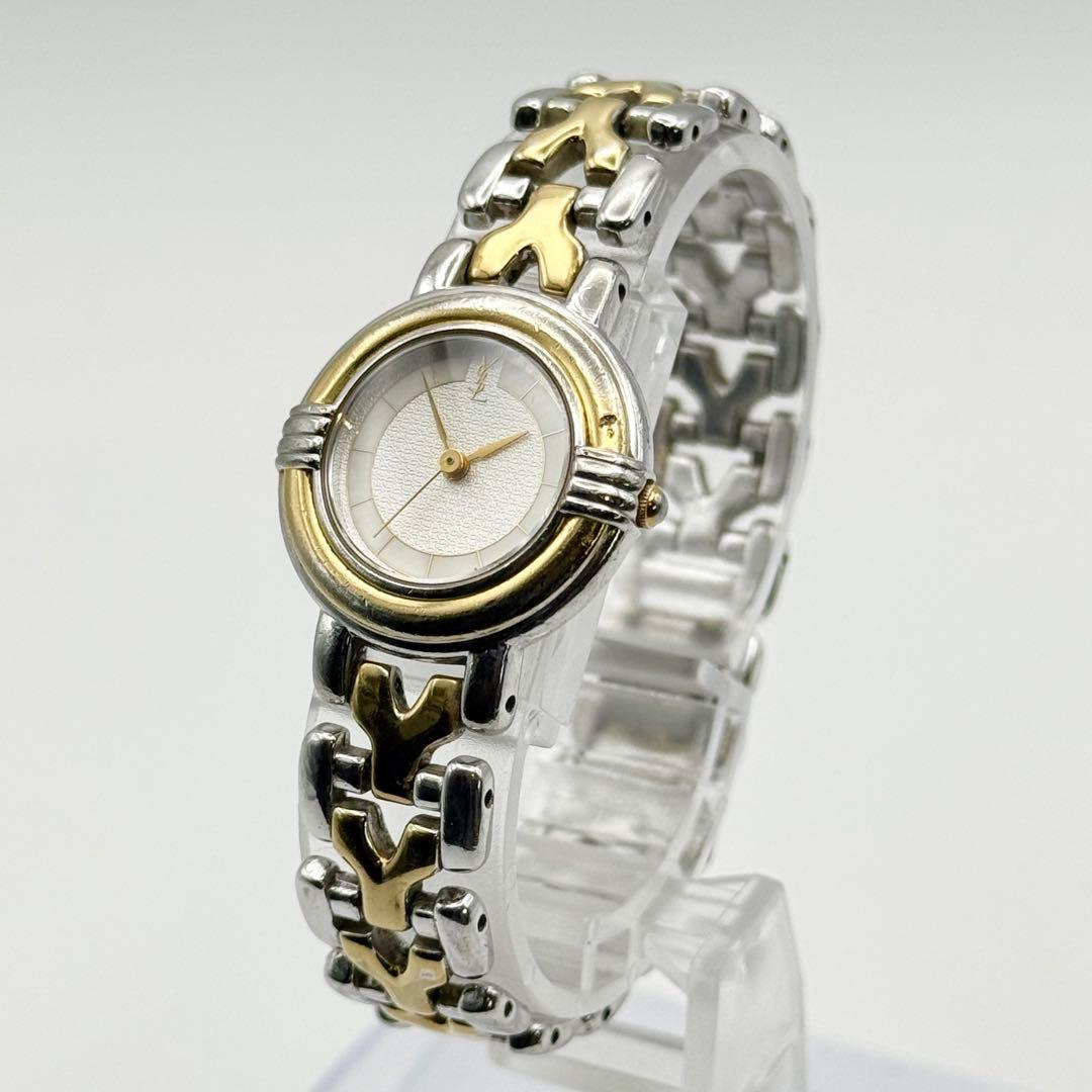 ✨新品電池・稼働✨サンローラン 腕時計 クォーツ ラウンド コンビ 3針