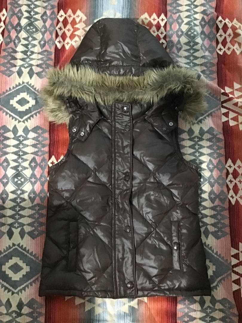 Y2K 平成ギャル 平成女児 お兄系 光沢 ファー ダウンベスト 短丈