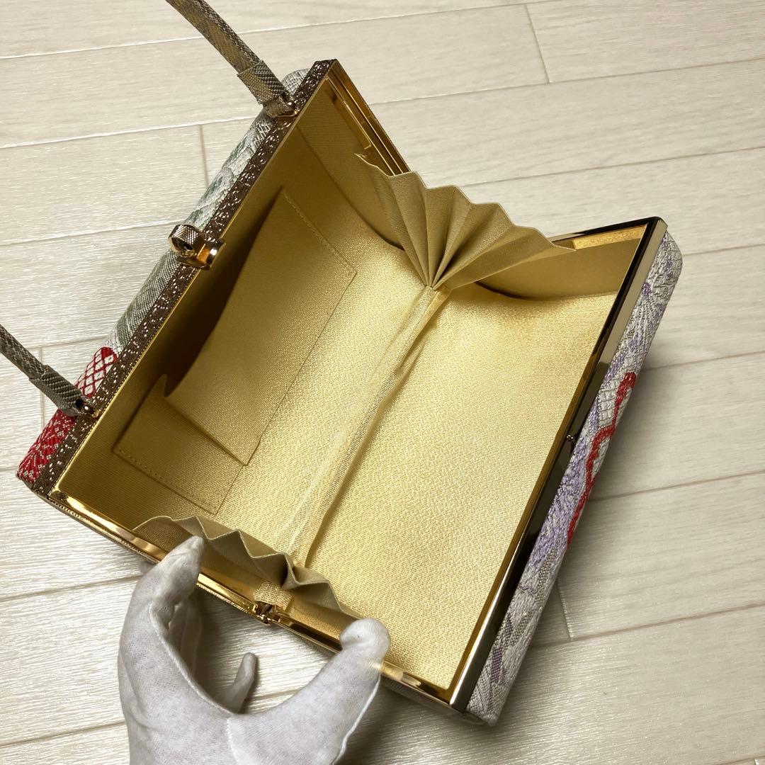 《美品》草履バッグセット　帯地　ラメ　花柄　底鋲付きバッグ　成人式