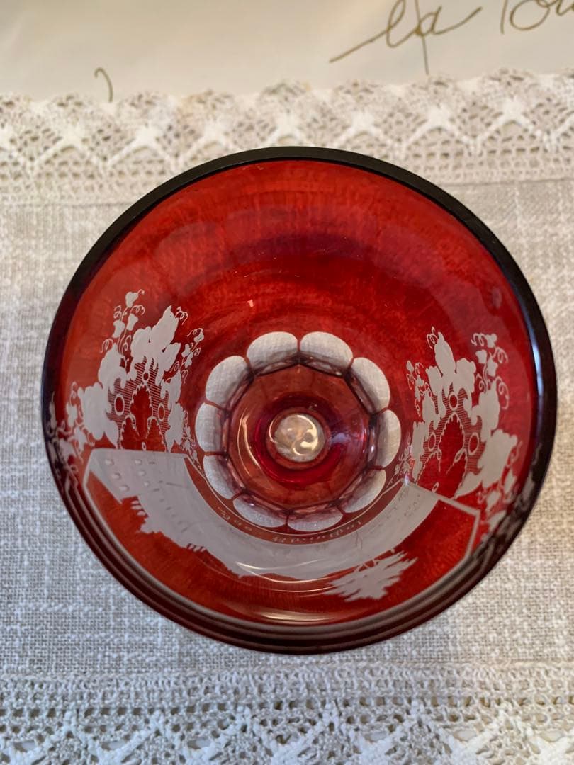 ボヘミアガラス アンティーク19世紀後半 細密にカットされた風景画が