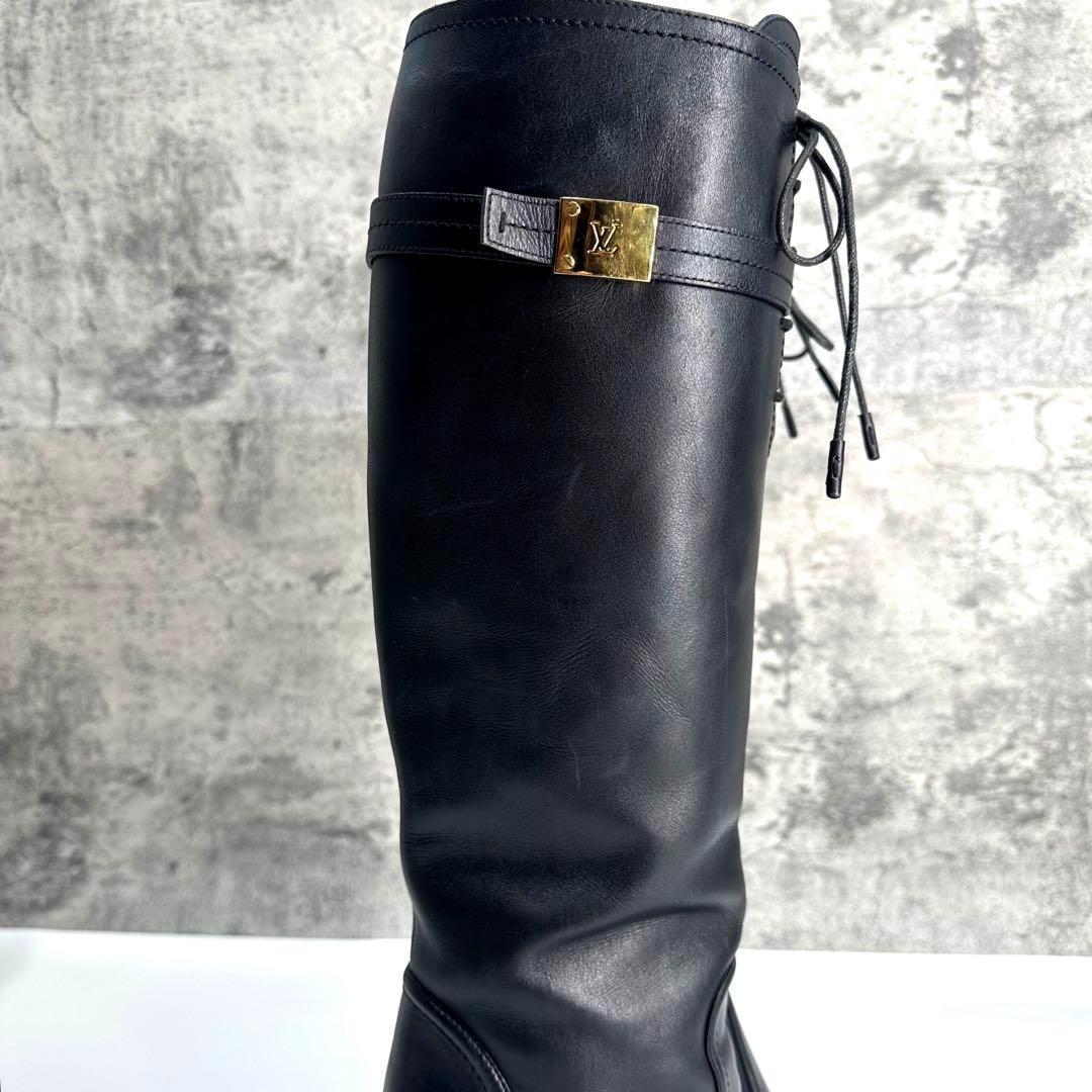 美品★ルイヴィトン ロングブーツ レザー　LVゴールド金具 ロゴ 22.5cm