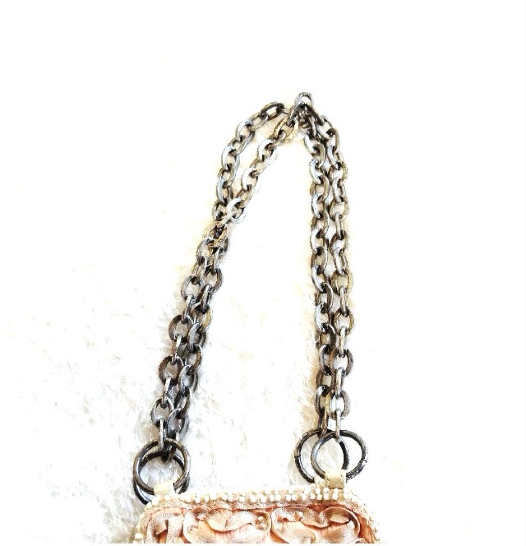 美品 ジャマンピュエッシュ ビーズ ハンドバッグ 刺繍 サーモンピンク伊藤まさこ