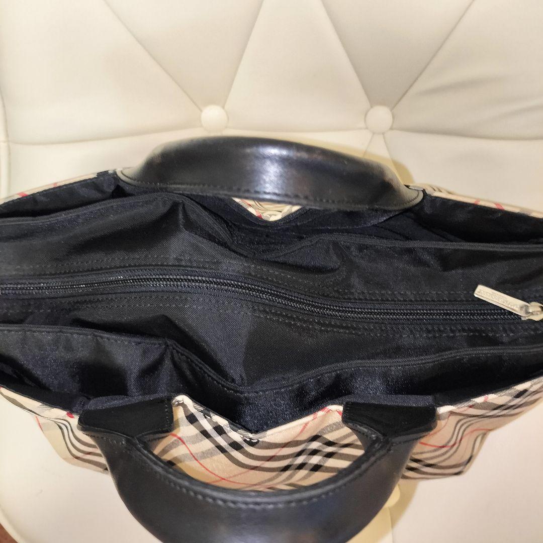 BURBERRY ノバチェック ナイロン ハンドバッグ レザーハンドル 舟形