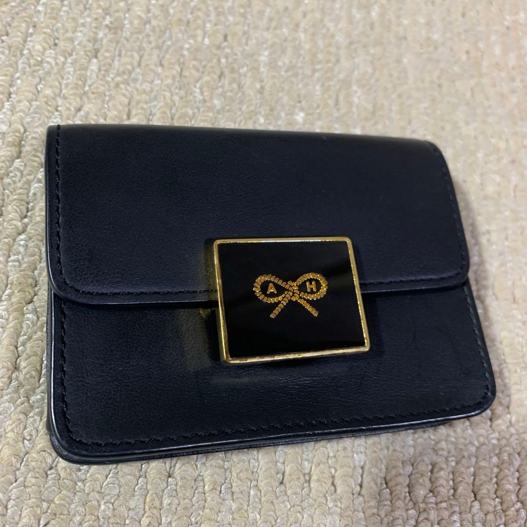 アニヤハインドマーチ　名刺入れ　小銭入れ　黒　レザー アニヤ・ハインドマーチの名刺入れ「ザニー エンベロープ カードケース