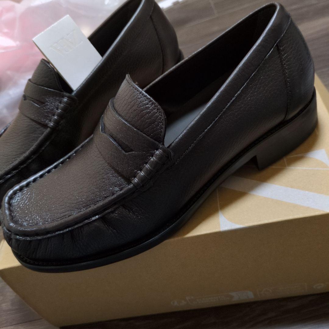 zara リアルレザー ダークブラウン ローファー 25.5cm 本革 茶色 靴
