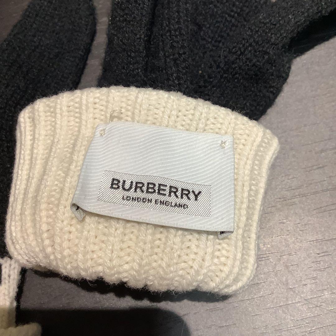 BURBERRY バーバリー ロゴ ニット 手袋 グローブ 黒 白 ブラック