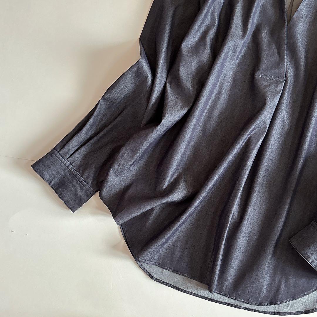 極美品 ラウンジドレス スキッパー シャツ デニム フリーサイズ ワイド