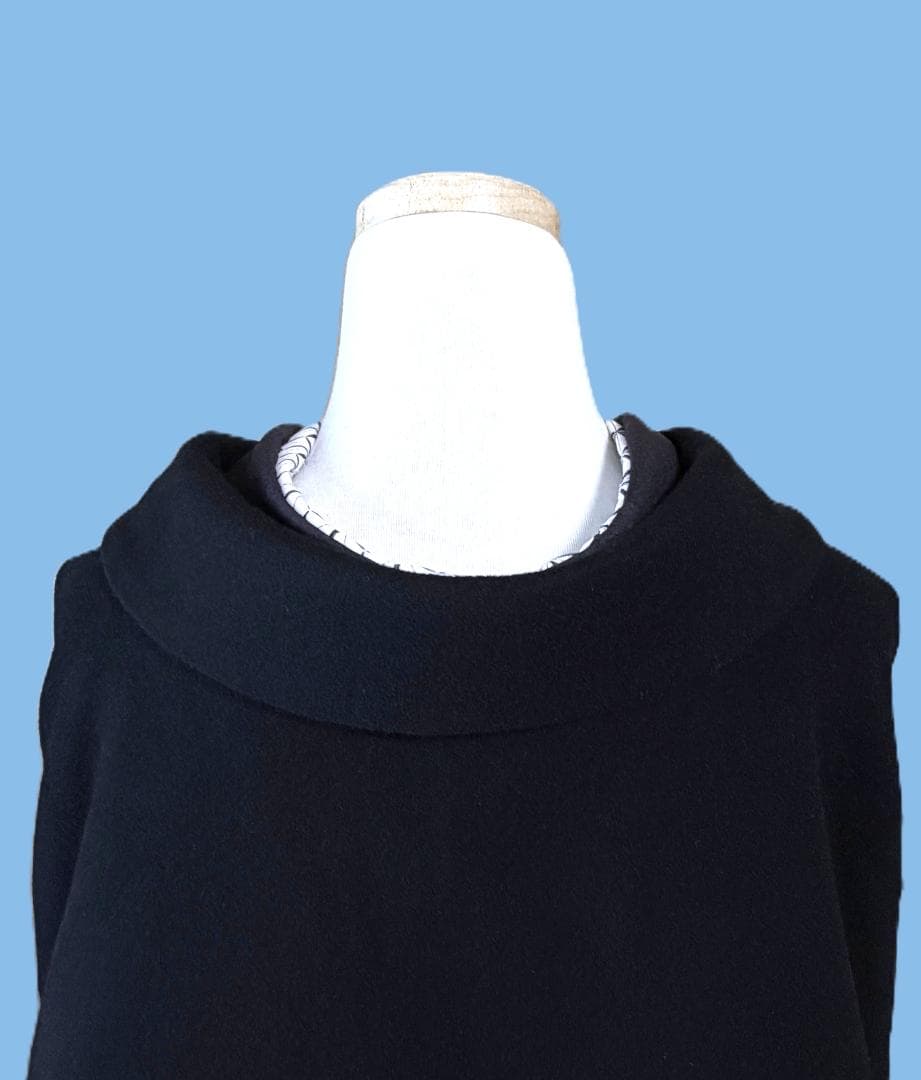 撫松庵 アンゴラ混ファー付きウール着物コート 黒 裄丈73.5 身丈