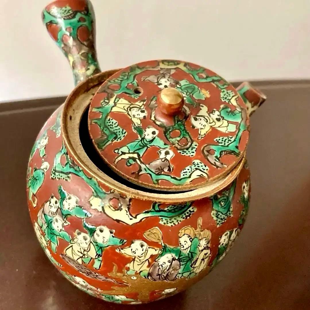 九谷 木米】 骨董 アンティーク 急須 唐様 金彩赤絵