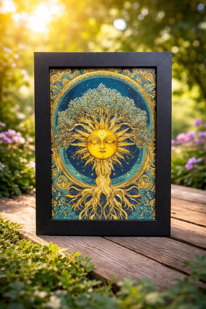 太陽 生命の木 アート 2L判 額縁付 金運 開運 スピリチュアル 黄金