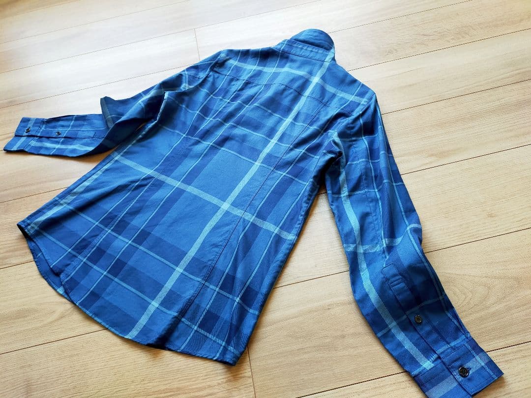 美品バーバリーロンドン 青ブルーチェック 長袖シャツ ブラウス38三陽