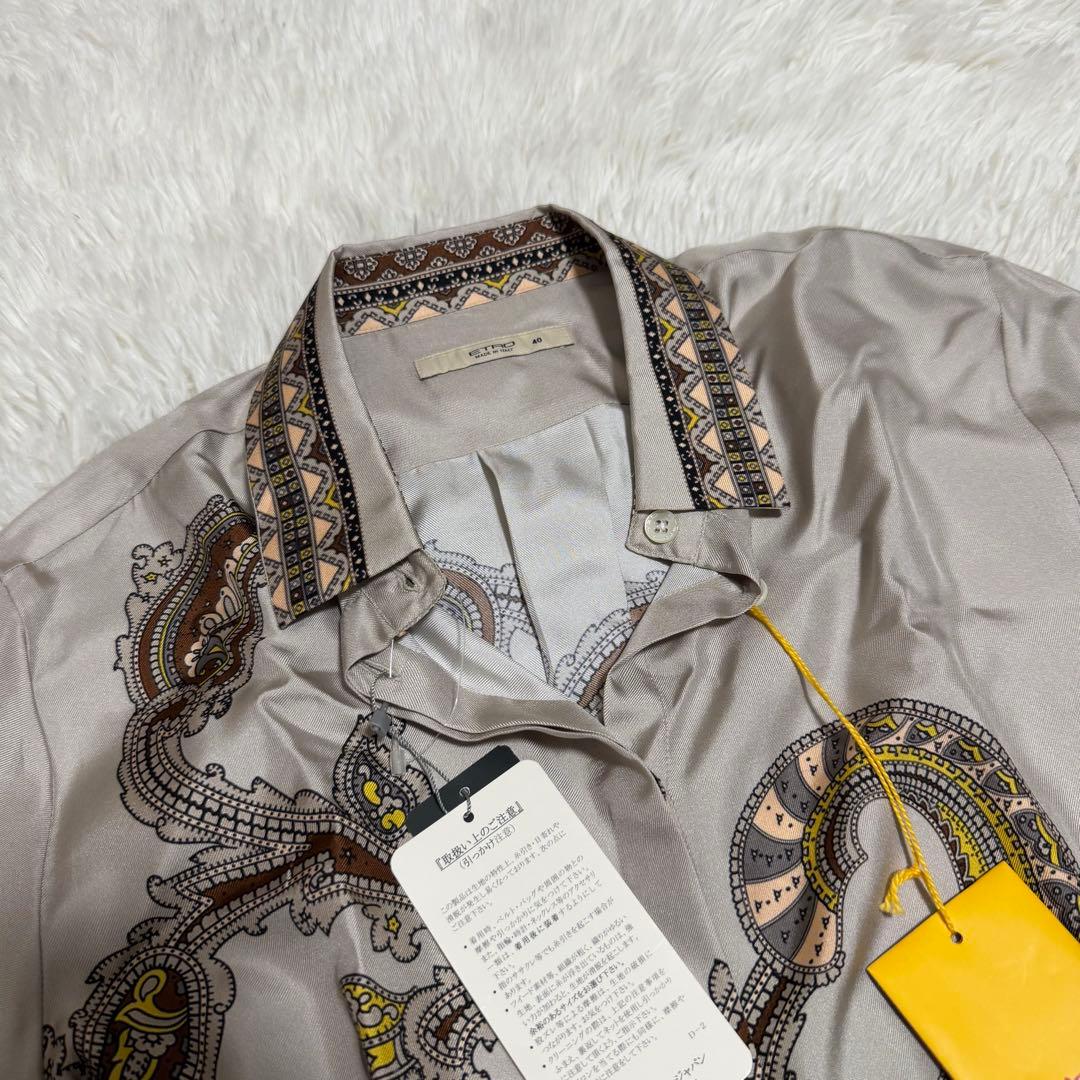 未使用タグ付きLサイズ相当 エトロ シルク100% ペイズリー総柄