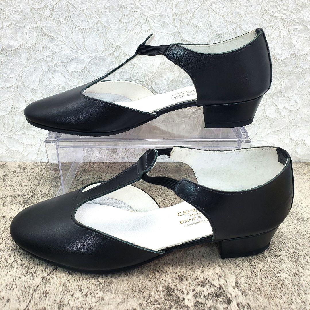 未使用級【CATWORTH】Tストラップ フラットシューズ 黒 23.5cm