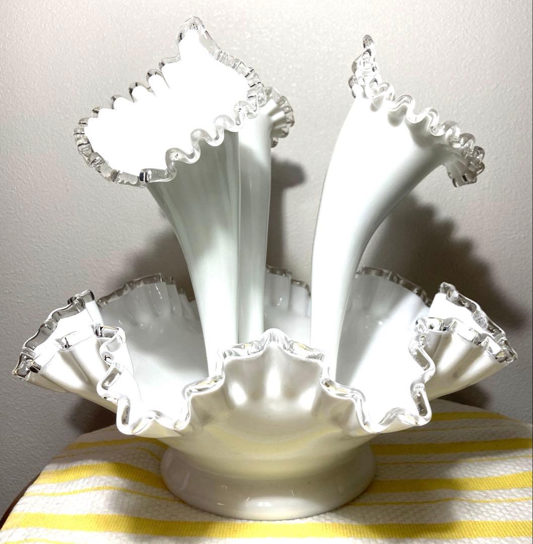 フェントン　シルバークレスト　フラワーベース Vintage Fenton ruffle Silver Crest flower vase/ビンテージ