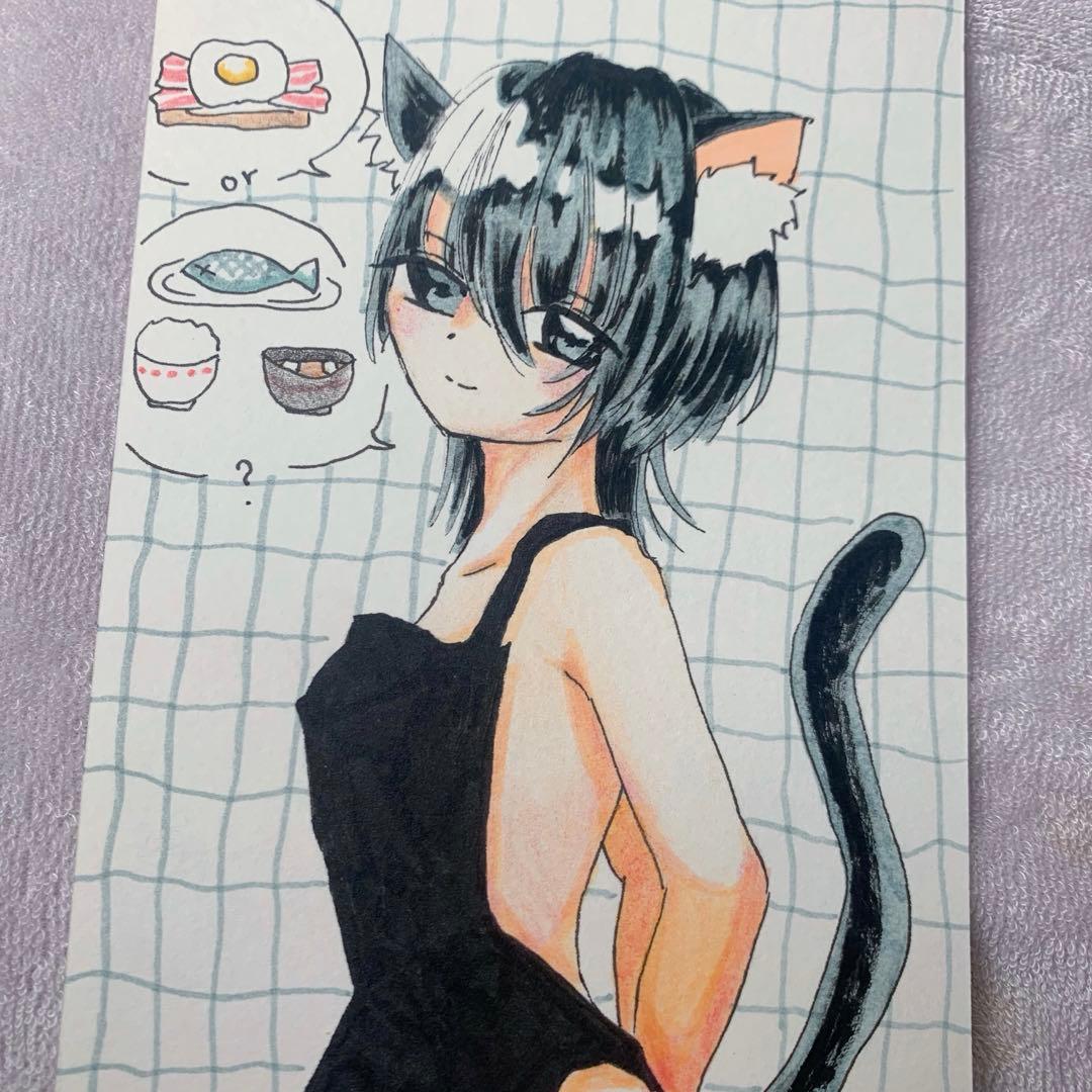 一点もの】猫耳 オリジナルイラスト アナログイラスト 美少女 手描き