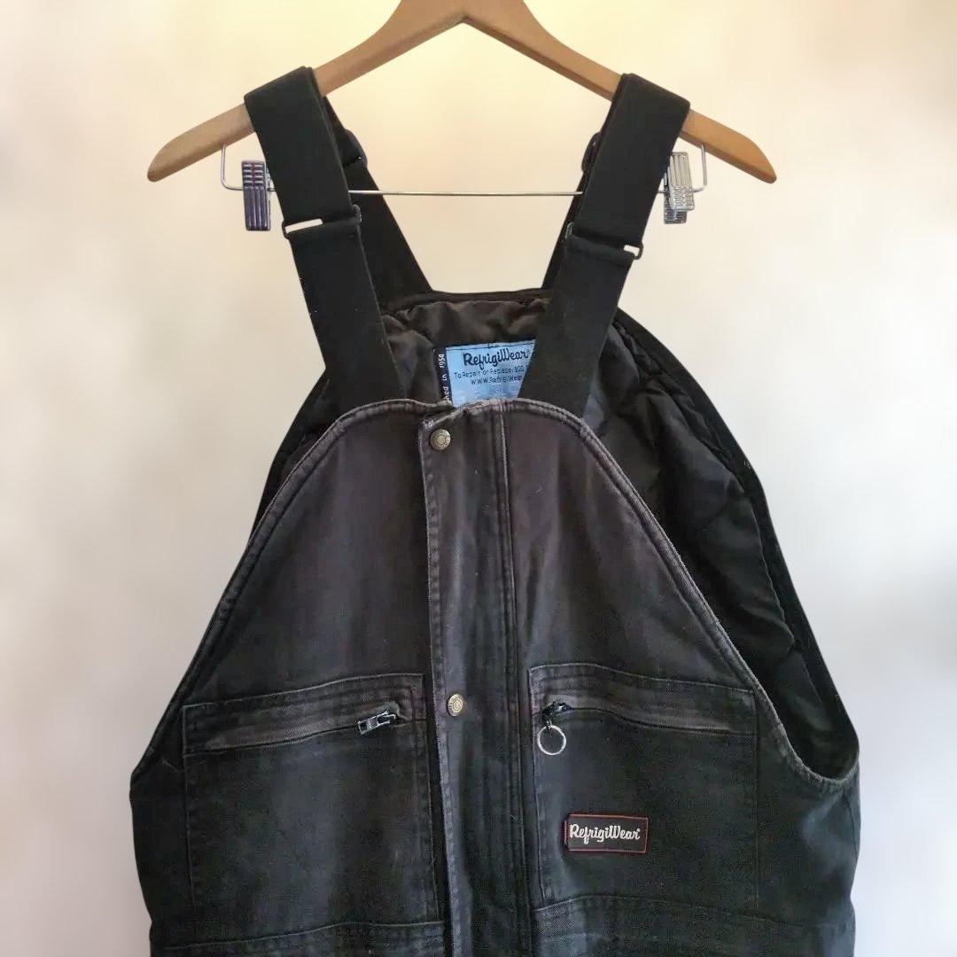 極寒対策に【RefrigiWear】中綿入り デニム オーバーオール 黒L　稀 極寒対策に【RefrigiWear】中綿入り デニム オーバーオール 黒L 稀 メンズ