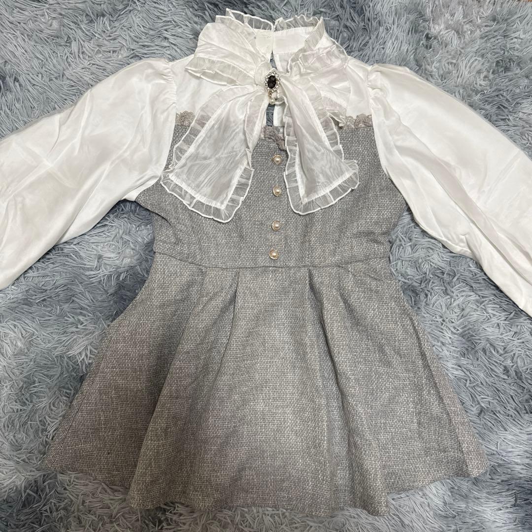 ROJITA BIGリボン ツイード セットアップ グレー - メルカリ