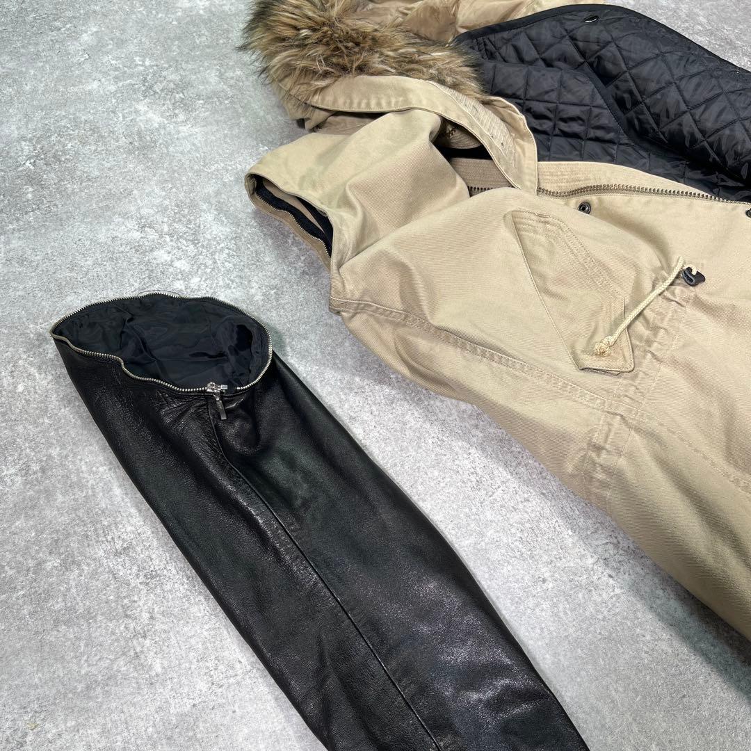 ▽クリスチャンダダ モッズコート レザー切替 M ライナー ファー Y2K