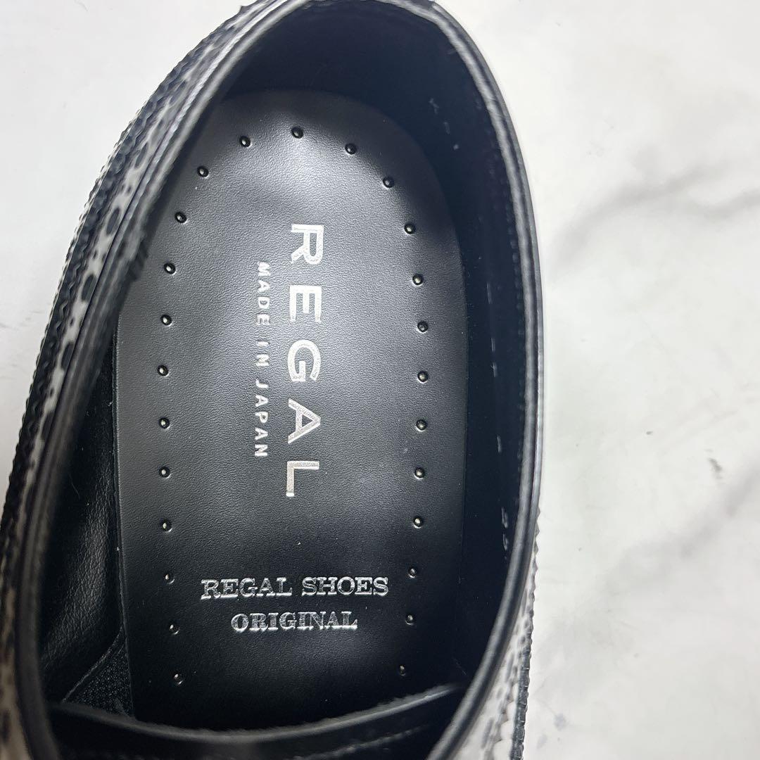 極美品 リーガル レザーシューズ W35B ウィングチップ 厚底 メダリオン