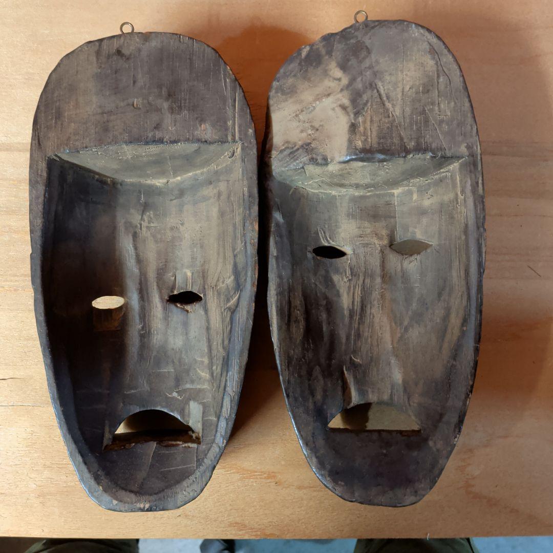 アフリカンマスク 木製彫刻 2点セット - メルカリ