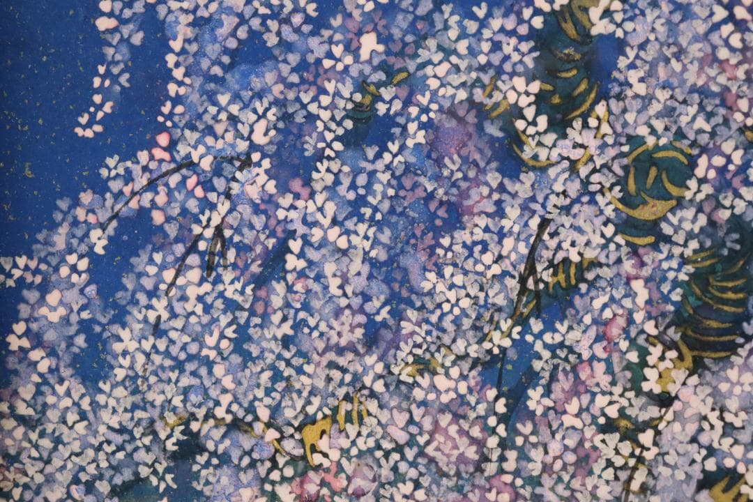 真作保証 平松礼二 「桜月」 日本画3号 共シール タトウ箱付