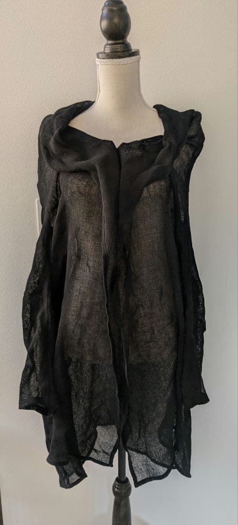 【極美品】Y's ヨウジヤマモト リネン混 変形ロングカーディガン 羽織り 黒 RISMAT by Y's ワイズ / リネン混変形シアーロングカーディガン 薄手