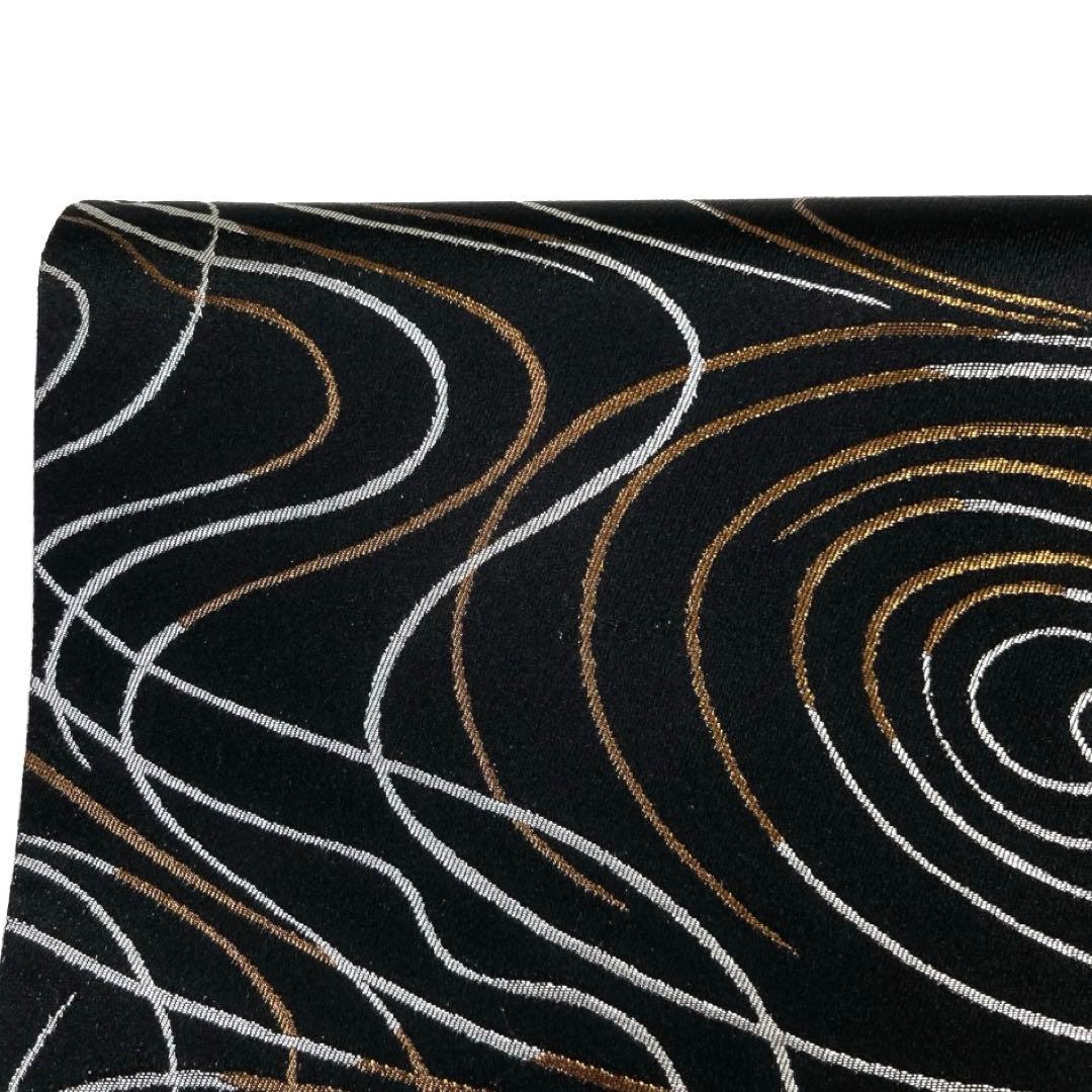 袋帯 全通 流線 渦巻き シルバー ブロンズ 黒地 着物 041a d