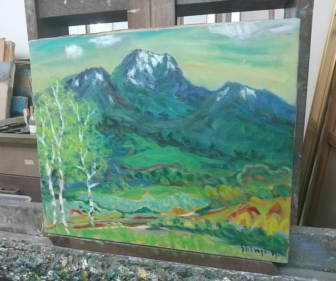 油彩画 「妙高残雪の頃」F8 油絵 絵画 風景画 アート 妙高山 - メルカリ