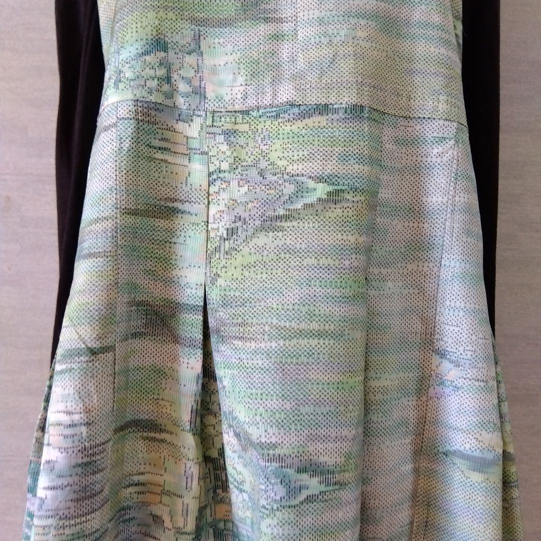 2026J014 着物リメイク 淡いグリーン系の大島紬 ジャンパースカート